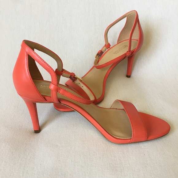 Michael Kors coral or grey leather Heel Sandals women’s grey or coral new No box - Picture 3 of 11